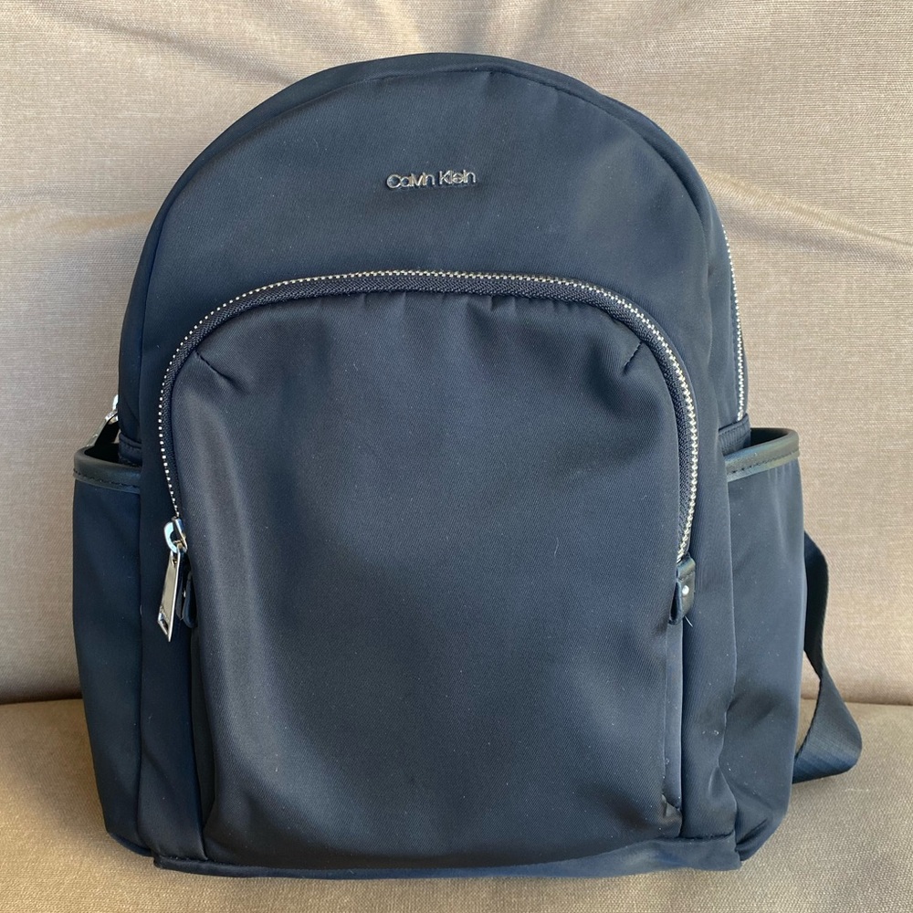 Calvin Klein Black Nylon Backpack Purse Two Compartments